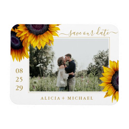 Rustic sunflowers photo wedding save the date magnet