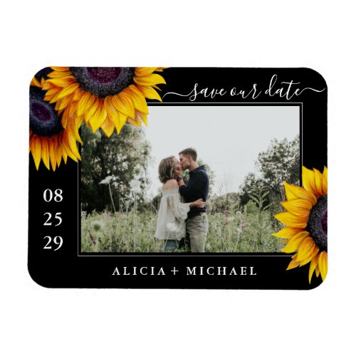 Rustic sunflowers photo wedding save the date magnet