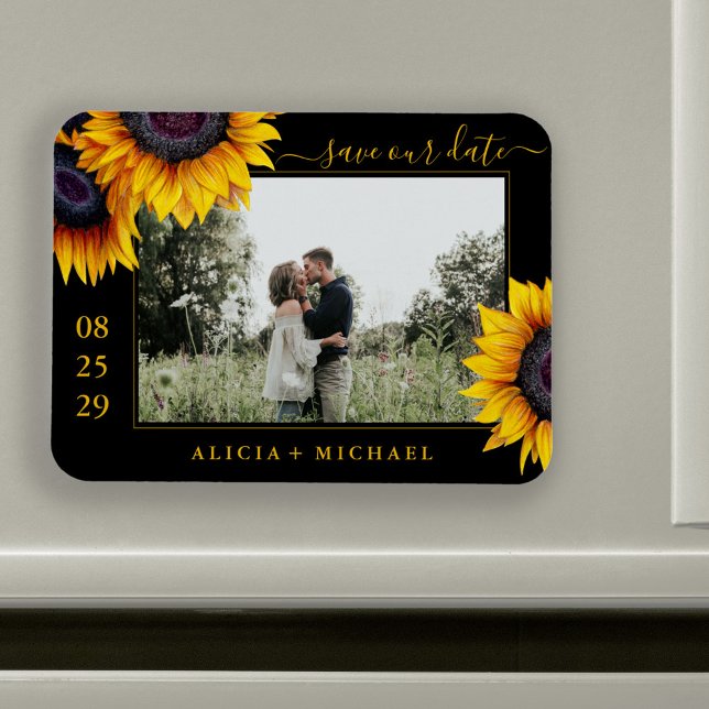 Rustic sunflowers photo wedding save the date magnet (Creator Uploaded)