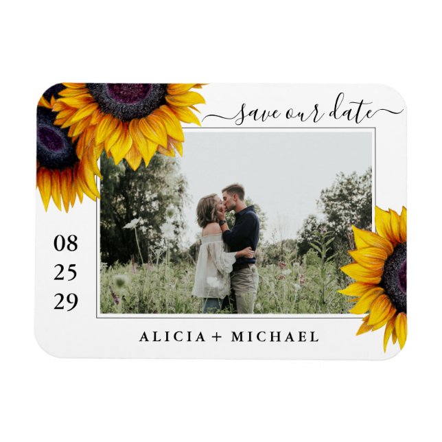 Rustic sunflowers photo wedding save the date magnet (Horizontal)