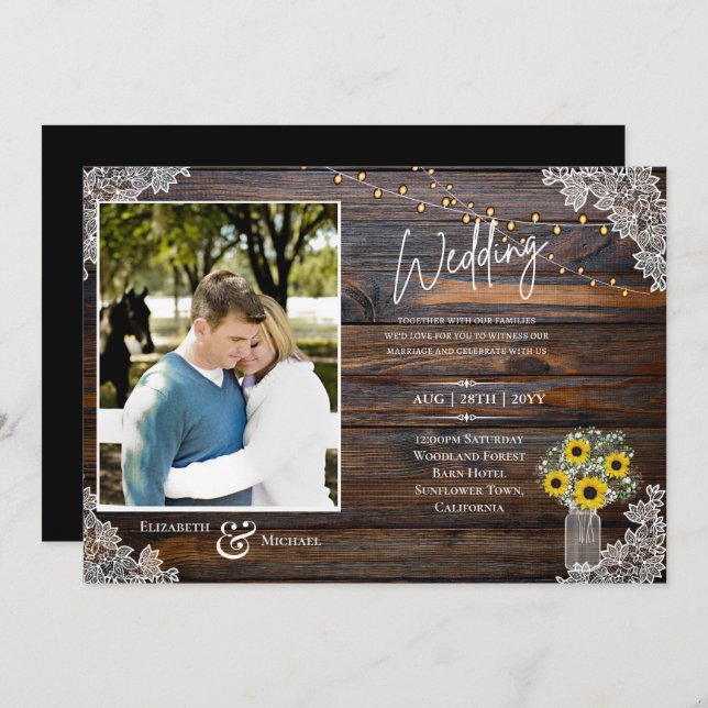 Rustic Sunflowers Photo Wedding Template Invite (Front/Back)