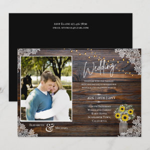 Rustic Sunflowers Photo Wedding Template Invite