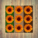 Rustic Sunflowers Pop Art and Tricolor Backgrounds<br><div class="desc">Pretty yellow orange and brown rustic sunflowers on three different colored backgrounds. One panel is deep green,  one is tan and one is dark brown.</div>