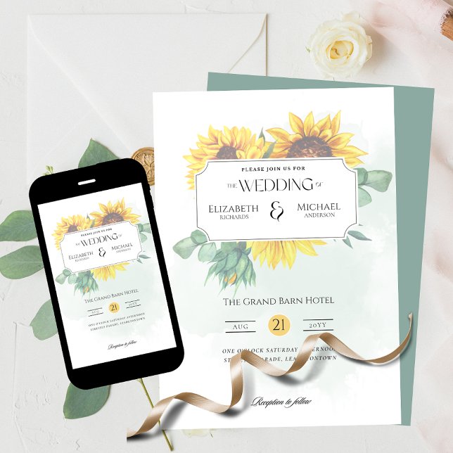 Rustic Sunflowers Print or Digital Wedding Invitat Invitation (Creator Uploaded)