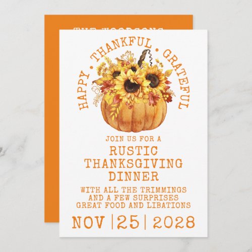 Rustic Sunflowers Pumpkin Thanksgiving Dinner Invi Invitation