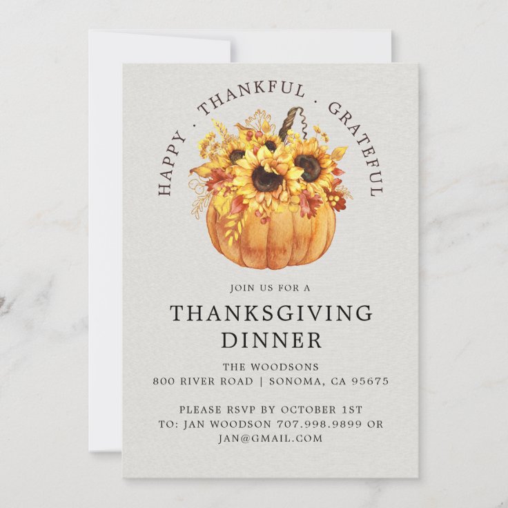 Rustic Sunflowers Pumpkin Thanksgiving Invitation | Zazzle