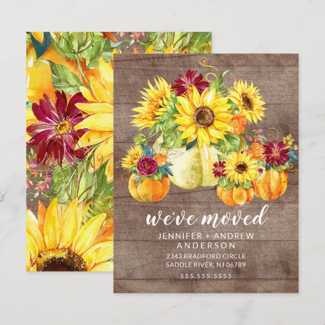 Rustic Sunflowers Pumpkins Moving Announcement (Front/Back)