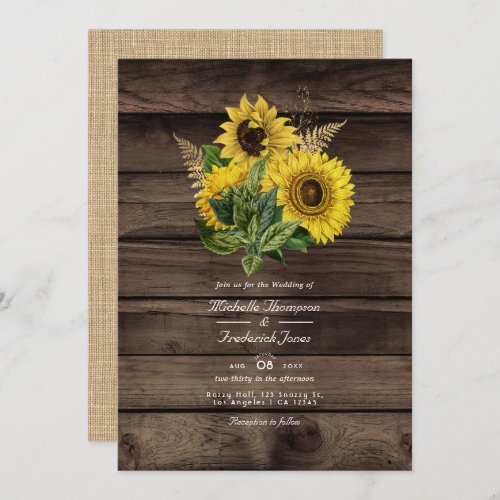 Rustic Sunflowers QR Code RSVP Country Wedding Invitation