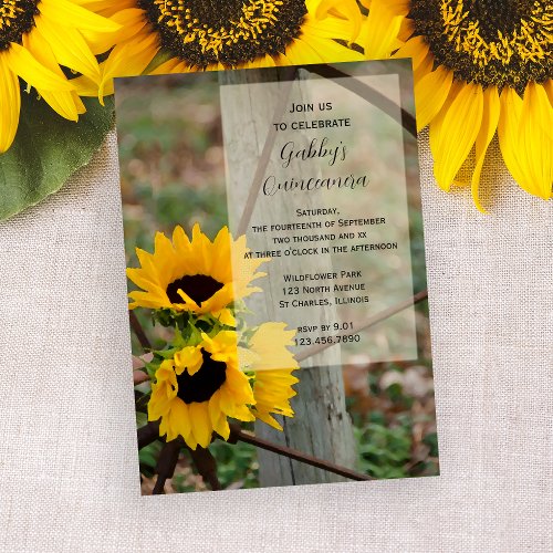 Rustic Sunflowers Quinceanera Party Invitation