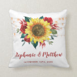 Rustic Sunflowers Red Floral Lights Wedding Throw Pillow<br><div class="desc">This pillow features watercolor sunflowers,  red roses and string lights. Personalize it with names and date. This pillow is part of a collection which includes matching wedding stationery and gifts. Please visit our store to see the full range of products that you can personalize for your wedding.</div>