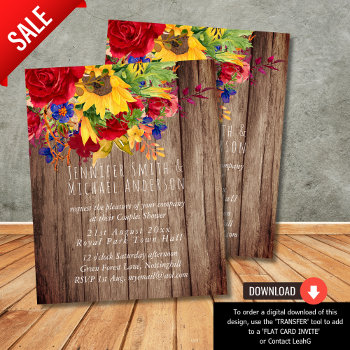 Rustic Sunflowers Red Roses Bridal Couples Shower by invitationz at Zazzle