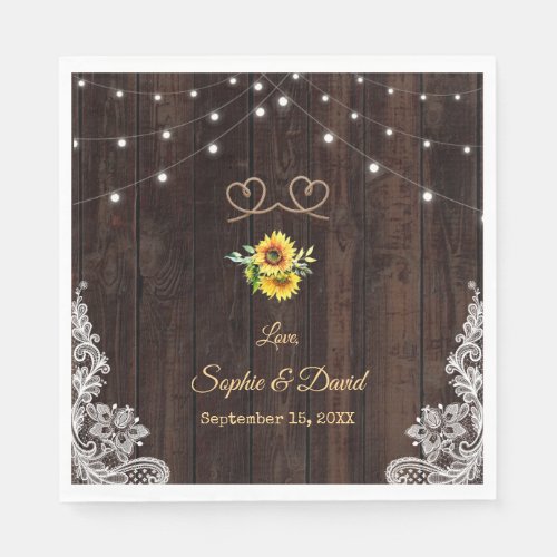 Rustic Sunflowers Rope Wood We Tied The Knot Napkins