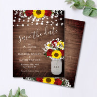 Rustic Sunflowers Roses Jar Lights Save the Date
