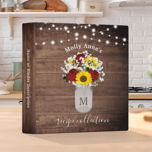 Rustic Sunflowers Roses Mason Jar Lights Recipe 3 Ring Binder