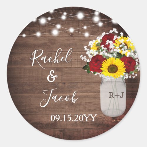 Rustic Sunflowers Roses Mason Jar Lights Wedding