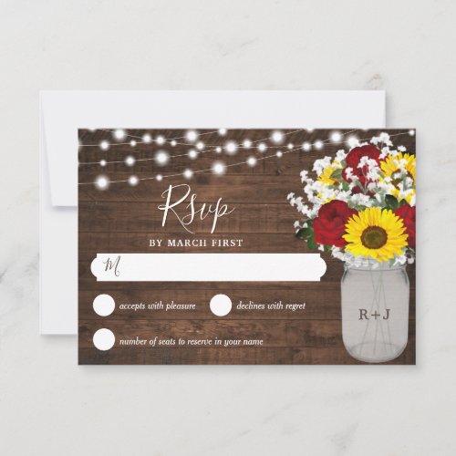 Rustic Sunflowers Roses Mason Jar Lights Wedding