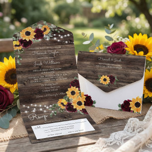 Rustic Sunflowers Roses Wedding All In One Invitation