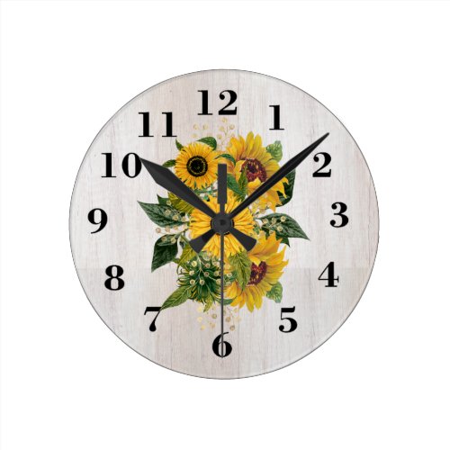 Rustic Sunflowers Round Clock