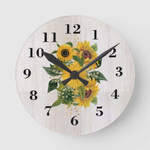 Rustic Sunflowers Round Clock