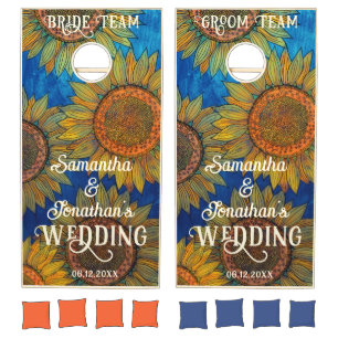 Rustic Sunflowers Royal Blue Elegant Boho Custom Cornhole Set