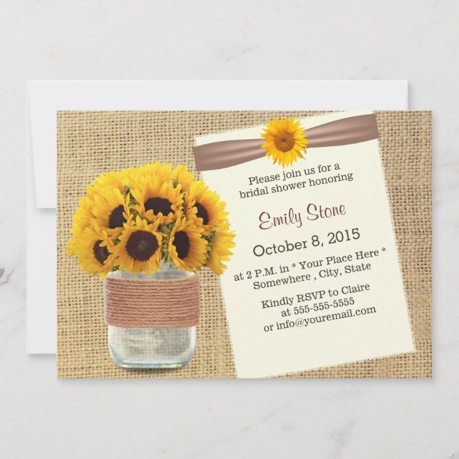 Rustic Sunflowers Rustic Mason Jar Bridal Shower Invitation (Front)