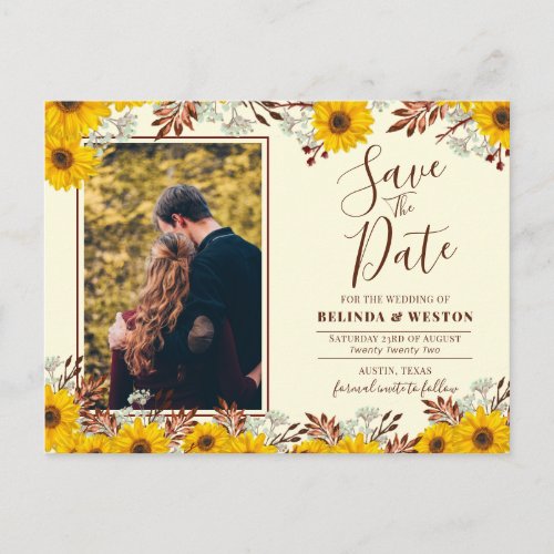 Rustic Sunflowers Save the Date Photo Postcard