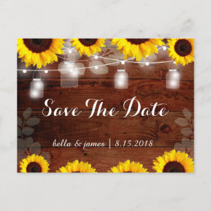 Rustic Sunflowers Save The Date Postcard