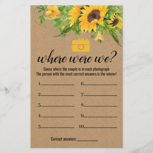 Rustic Sunflowers Shower Game Where Were We Card Flyer