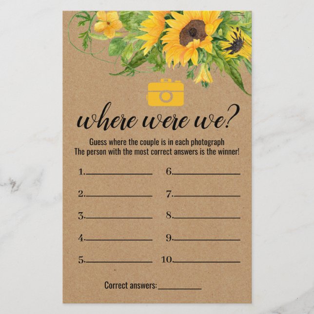 Rustic Sunflowers Shower Game Where Were We Card Flyer (Front)