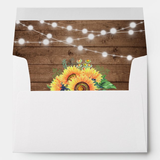 Rustic Sunflowers String Light Rustic Wood 5x7 Envelope (Back (Bottom))