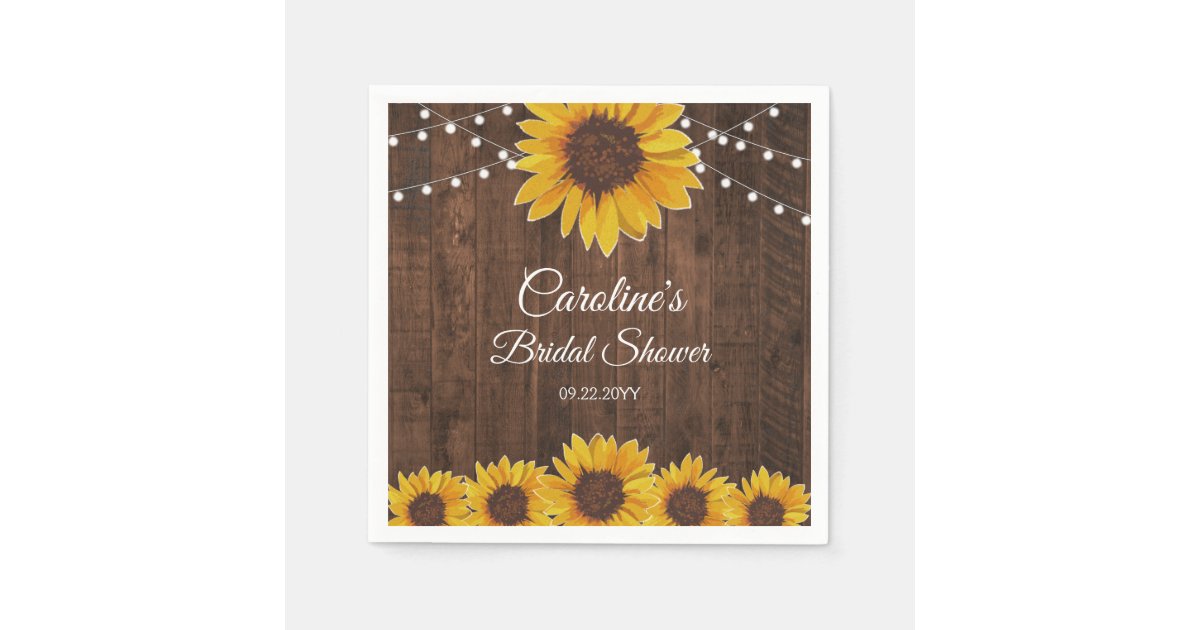 Rustic Sunflowers String Lights Bridal Shower Napkins | Zazzle
