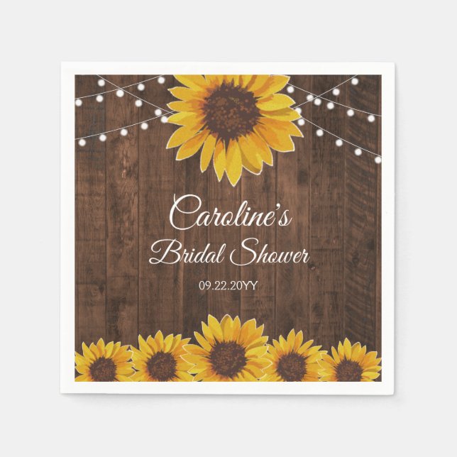 Rustic Sunflowers String Lights Bridal Shower Napkins (Front)