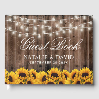 Rustic Sunflowers & String Lights Country Wedding Guest Book