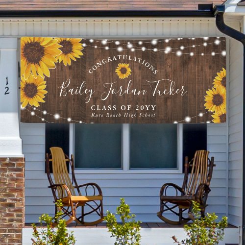 Rustic Sunflowers String Lights Graduation Banner