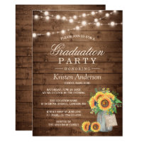 Rustic Sunflowers String Lights Graduation Party Invitation