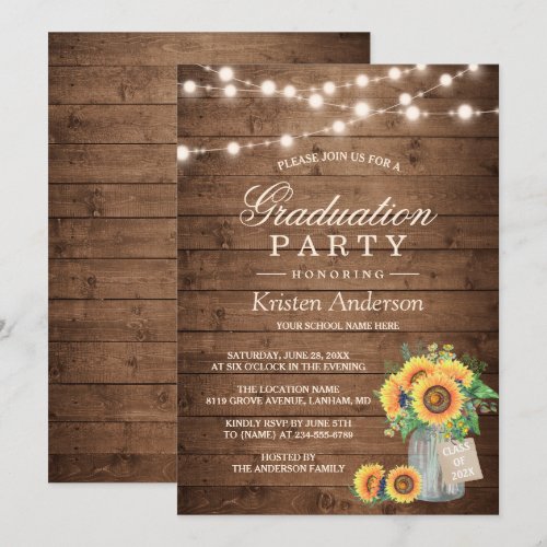 Rustic Sunflowers String Lights Graduation Party