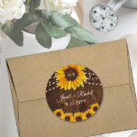 Rustic Sunflowers String Lights Monogram Wedding Classic Round Sticker<br><div class="desc">This wedding sticker design features pretty painted sunflowers and string lights on a rustic dark wood background. Click the customize button for more flexibility in modifying the text. Variations of this design, different paper types, as well as coordinating products are available in our shop, zazzle.com/store/doodlelulu. Contact us if you need...</div>