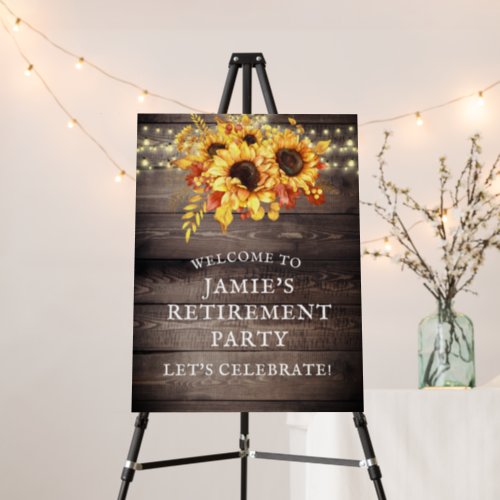 Rustic Sunflowers String Lights Retirement Party Foam Board