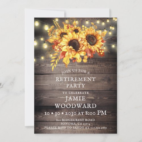 Rustic Sunflowers String Lights Retirement Party I Invitation