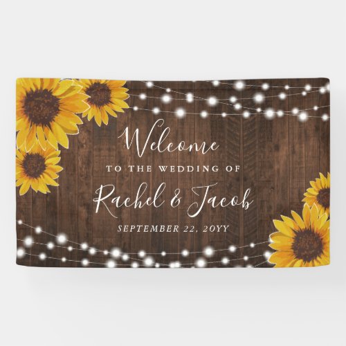 Rustic Sunflowers String Lights Wedding Banner