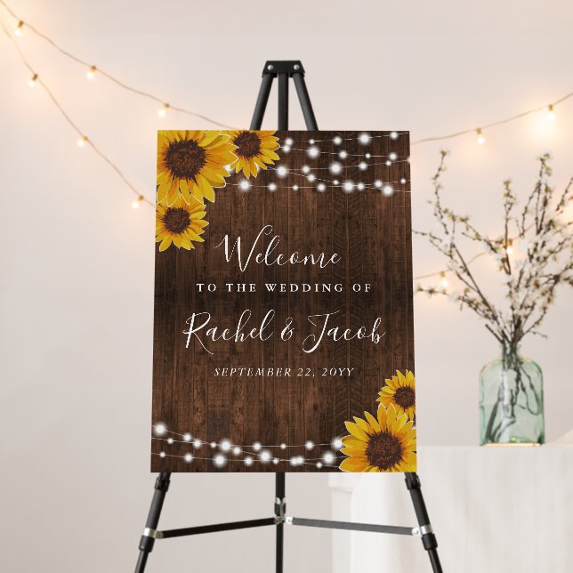 Rustic Sunflowers String Lights Wedding Banner Foa Foam Board (In Situ (Stand))