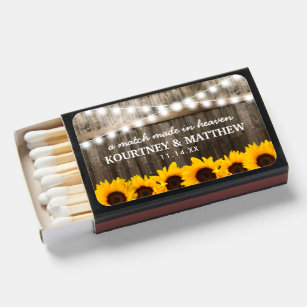 Rustic Sunflowers String Lights Wedding Favor Matchboxes
