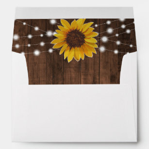 Rustic Sunflowers String Lights Wedding Invitation Envelope