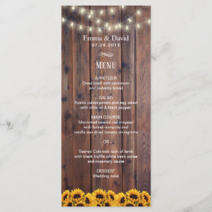Rustic Sunflowers & String Lights Wedding Menu