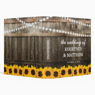 Rustic Sunflowers String Lights Wedding Photo 3 Ring Binder