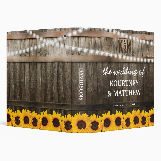 Rustic Sunflowers String Lights Wedding Photo 3 Ring Binder (Background)
