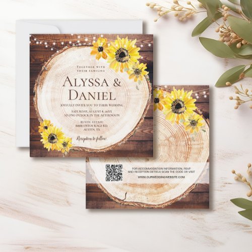 Rustic Sunflowers String lights Wood Cut Wedding Invitation