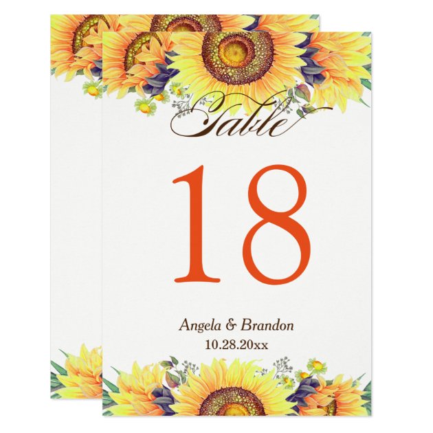 Rustic Sunflowers Stylish Wedding Table Number