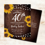 Rustic Sunflowers Surprise 40th Birthday Invite<br><div class="desc">This design features pretty painted, watercolor sunflowers on a rustic wood background accented with string lights. Click the customize button for more flexibility in modifying the text or moving the graphics! Variations of this design as well as coordinating products are available in our shop, zazzle.com/store/doodlelulu. Contact us if you need...</div>