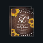 Rustic Sunflowers Surprise 80th Birthday Invite<br><div class="desc">This design features pretty painted, watercolor sunflowers on a rustic wood background accented with string lights. Click the customize button for more flexibility in modifying the text or moving the graphics! Variations of this design as well as coordinating products are available in our shop, zazzle.com/store/doodlelulu. Contact us if you need...</div>